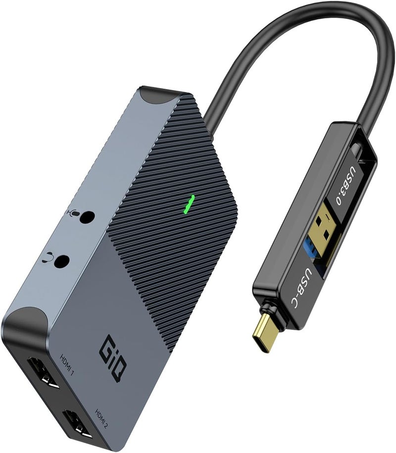 Giq HDMI Splitter Extended Display for Dual Monitor, Dual 2K@60Hz Universal Video Graphics USB to Dual HDMI Adapter for USB 3.0 / USB-C Adapter, Compatible with USB4,Windows and Mac1 - Image 1